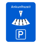 Das Verkehrszeichen Nr. 219 verweist auf die Parkscheibe.