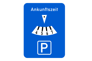 Das Verkehrszeichen Nr. 219 verweist auf die Parkscheibe.