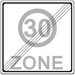 Dieses Schild markiert das Ende der Geschwindigkeitsbegrenzung auf 30 km/h innerorts.