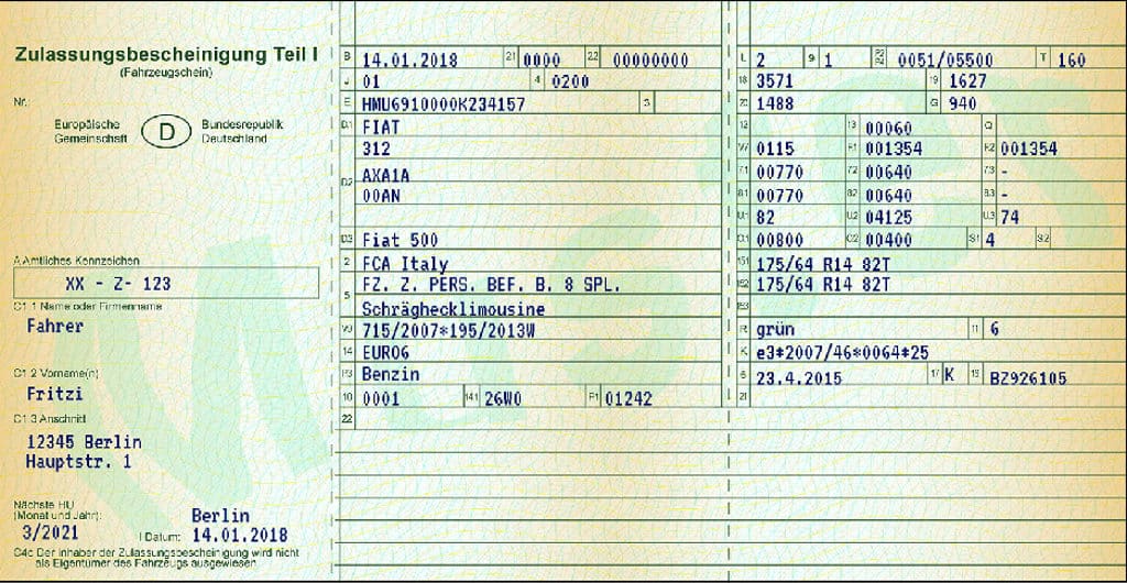 Zulassungsbescheinigung eines Kfz: Wo finde ich die Schlüsselnummer im Fahrzeugschein?