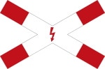 Verkehrszeichen 201-53: Andreaskreuz liegend mit Blitzpfeil