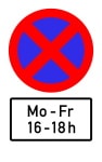 Verkehrszeichen 283: absolutes Halteverbot mit Zusatzeichen